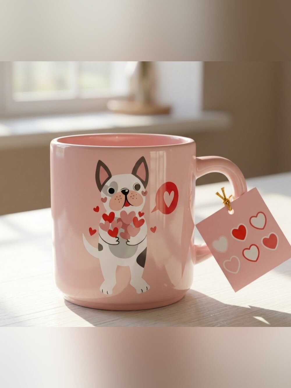 Pug Dog Ceramic Mug Pink With Hearts NwT